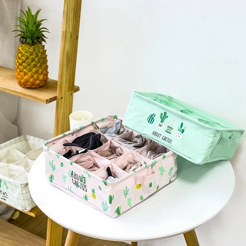 

LASPERAL 1PC 28x28x12cm Socks Sundries Cactus Storage Box 9 Grid Storage Box Home Organizer Colorful Cotton And Linen