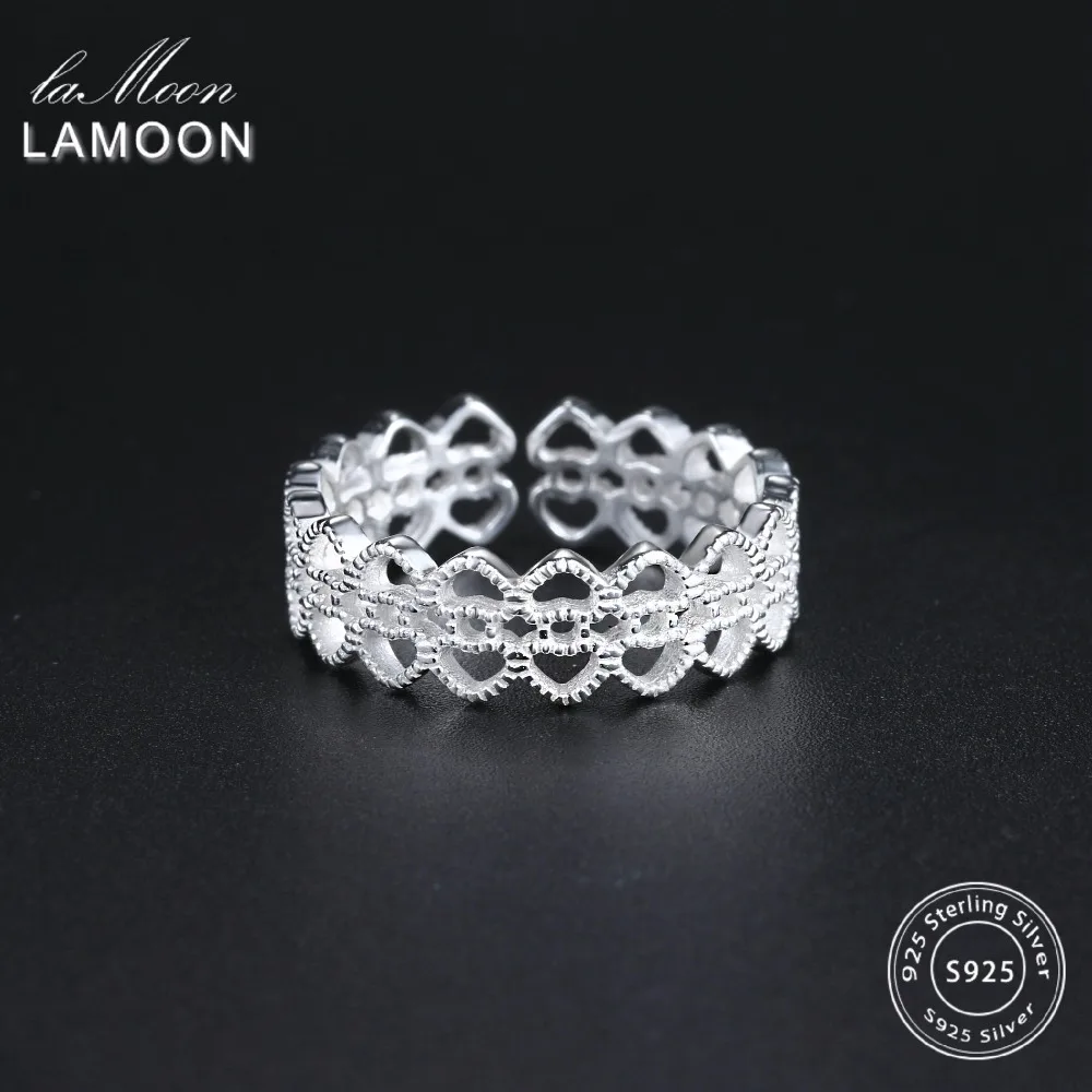 LAMOON Creative Lace Style 925-Sterling-Silver Adjustable Rings S925 Fine Jewelry for Women Wedding Party Gift LMRY025