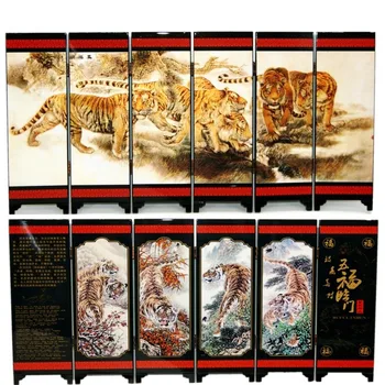 

Office Table MINI Folding Screens 6 Joined Panels Decorative Painting Wood Byobu Five Blessings Arriving at The Home Tigers