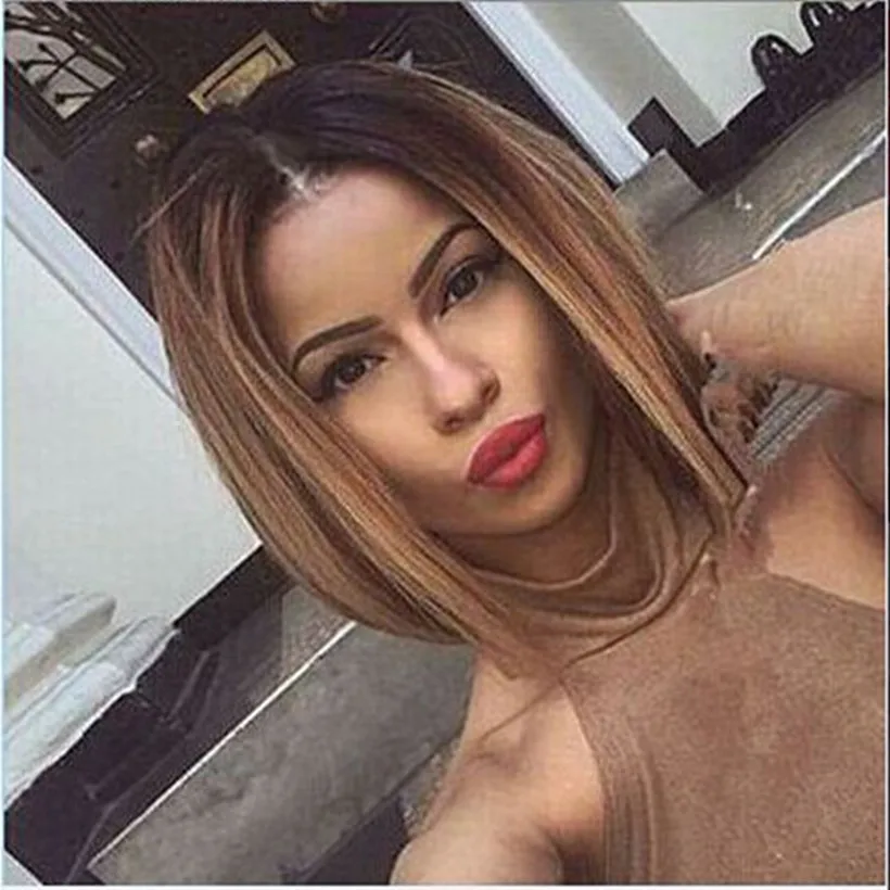 Two colour 2016 Two Tones Ombre Wig Medium Long Straight Synthetic Hair Wig for Black Women Perruque Peruk Afircan American Wigs