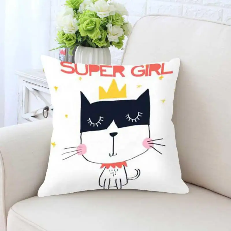 Милый чехол для подушки с кошкой Meow Милая принцесса Супер девочка король Мопс