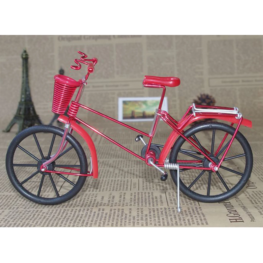 1:10 Aluminum Bike Model Bicycle with Basket Handicraft Toy Red Handicraft Bike Model Diecast Bicycle Bike Toy