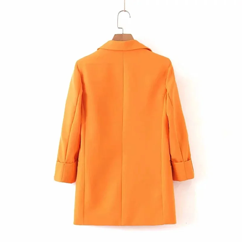 Women's suits 2019 new autumn high quality wild casual orange long-sleeved suit jacket casual trousers set two-piece