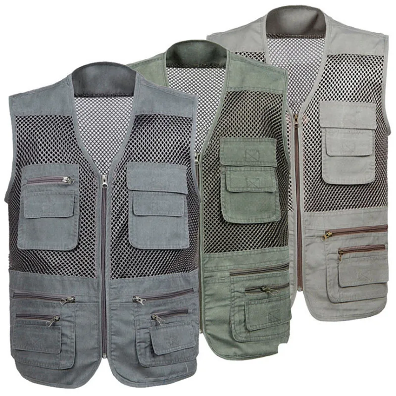 

New Men Vest Quick-Drying Mesh Vest Men Waistcoats With Multi Pocket Sport Vest Tactical Military Camping Vest Outdoor 2019