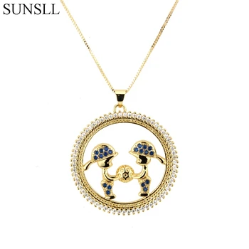 

SUNSLL Golden Color Copper Multi-color Cubic Zirconia Boy And Girl Pendant Necklaces Women's Fashion Jewelry Cobre CZ Colar