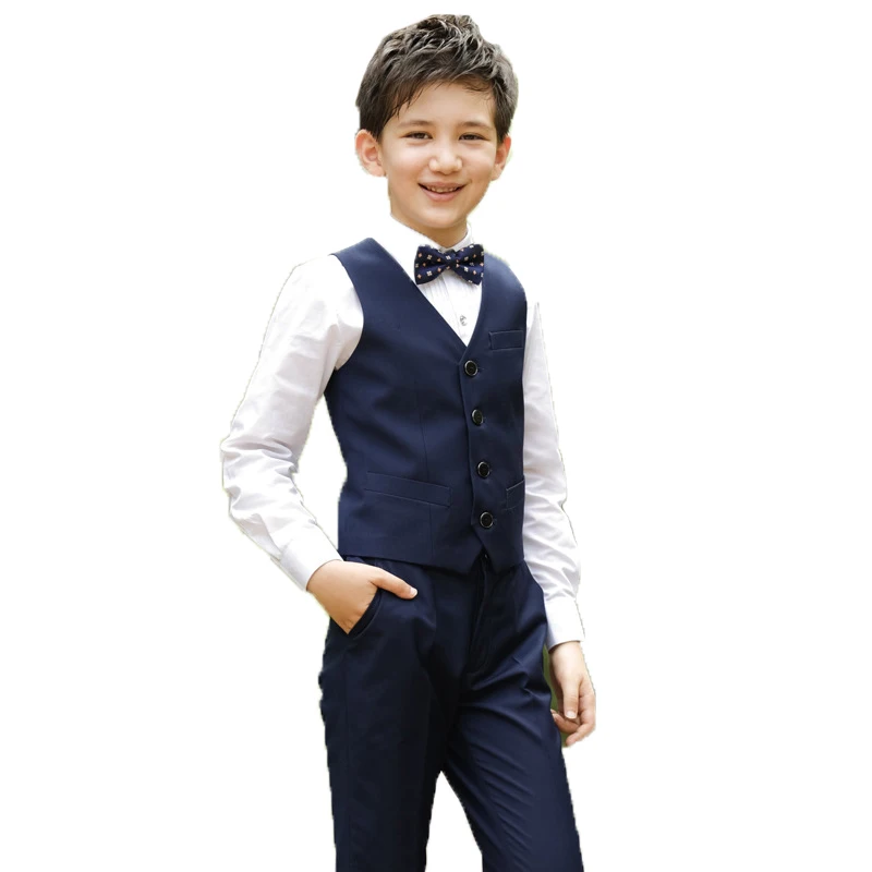 4pcs Boys Dress Vest Clothing Sets Children Vest Shirts Trousers Bowtie Outfits Flower Boys Host