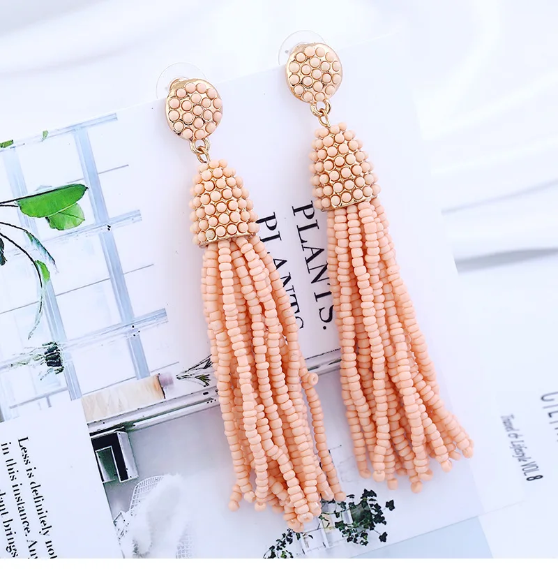 1 pairs  Seed Beads Long Tassel Earrings Handmade Weaving Drop Earrings
