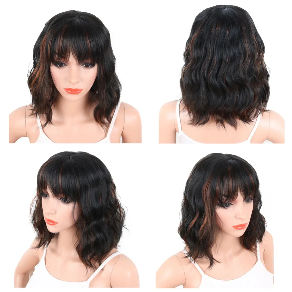 Deyngs Pixie Cut короткие волнистые женские волосы wigsсинтетические парики с челкой для черных женщин натуральный термостойкий черный коричневый цвет