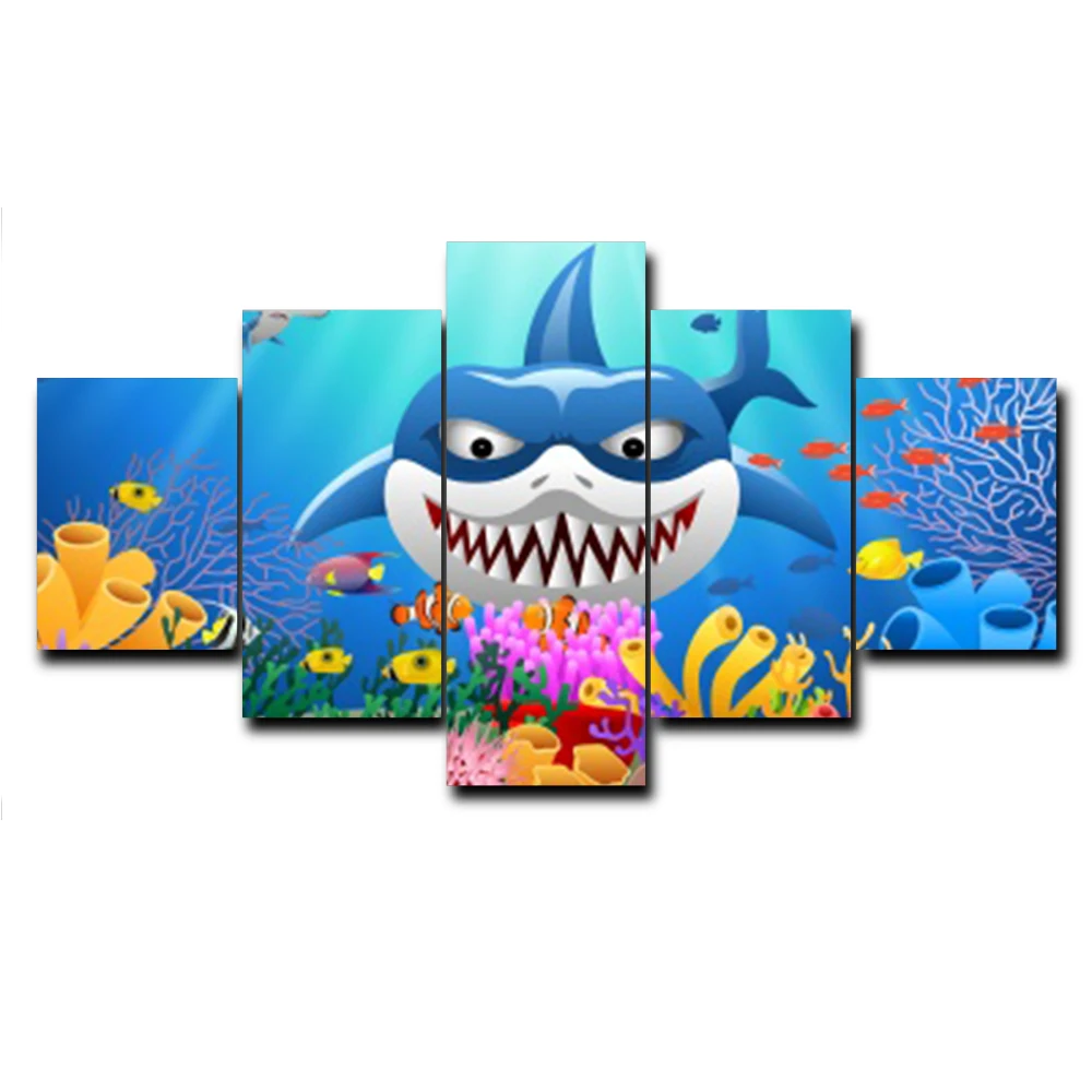 

5 Panel Abstract Home Decor Underwater World Shark Poster Wall Art for Living Room Wedding Decoration Canvas Painting No Frame