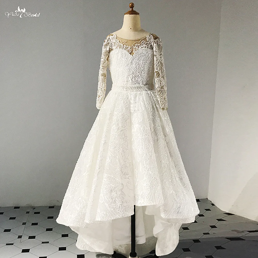 FG11 Lace Flower Girl Dresses Long Sleeve Party Pageant Ball Gown For Kids (3)