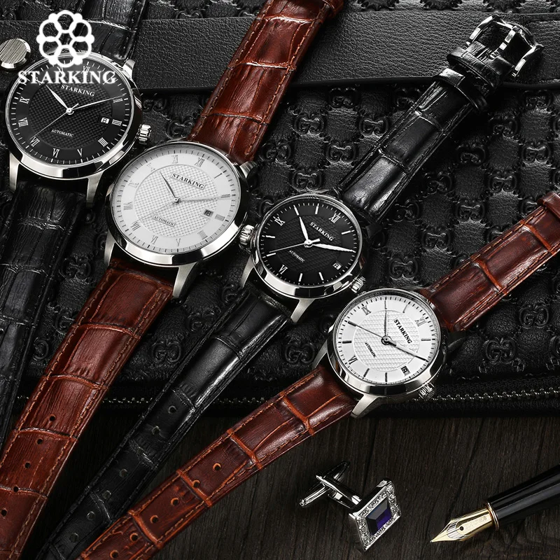 STARKING Лидирующий бренд, часы для влюбленных из натуральной кожи, мужские и женские часы, механические Автоматические наручные часы, парные часы, набор AM/L0187