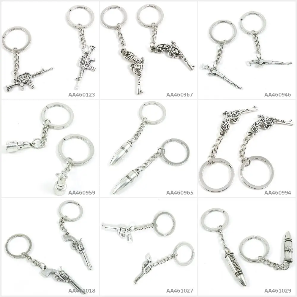 

Antique Silver Tone Keychain Keyring Keytag Pistol Gun Reborn Bullet Revolver Hand Grenade Rifle Exquisite Machine Key Chain