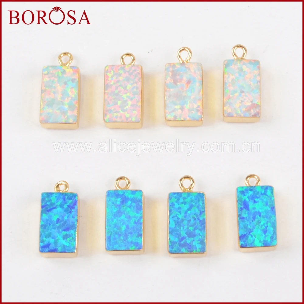 

BOROSA 10PCS Rectangle Gold Color Japanese Opal Charms, High Quality Manmade Opal Charm Gems for Earrings/Necklace Jewelry G1466