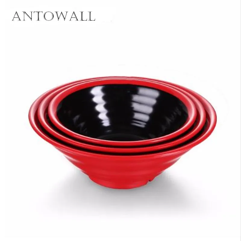 ANTOWALL Restaurant Black and Red Double Color Melamine Noodle Bowl