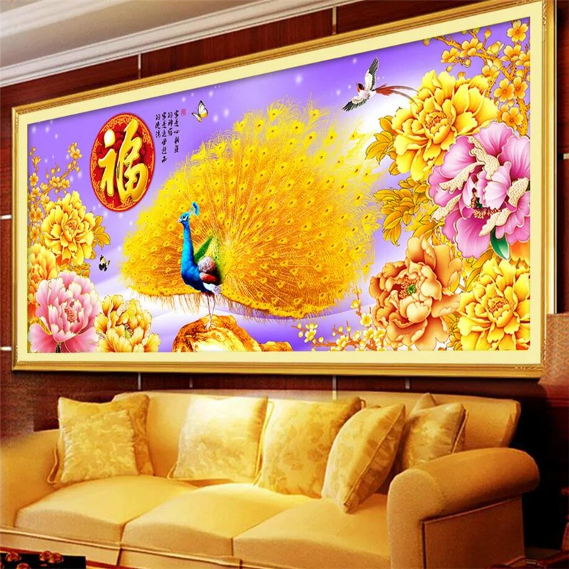 Custom Chinese peacock peony wealth 3d mural wall paper TV backdrop sofa 3d photo wallpaper for walls 3 d contact paper flooring
