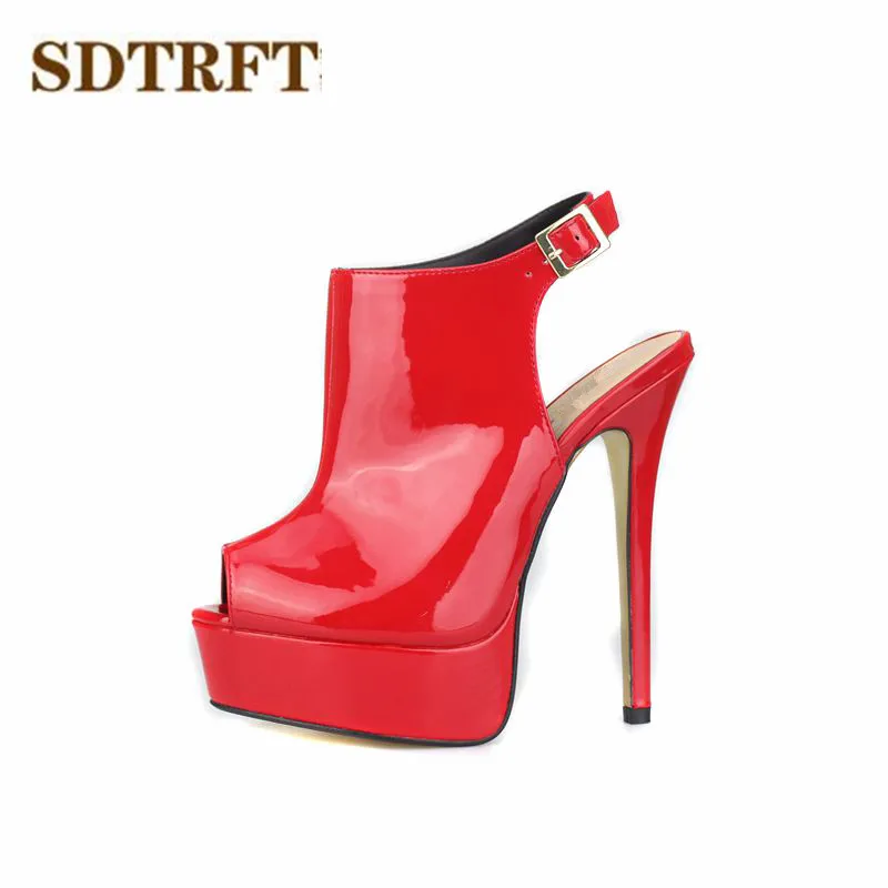 

SDTRFT zapatos mujer Summer coold ankle boots sexy platform sandals 16cm thin heels Peep Toe shoes woman Buckle Motorcycle pumps