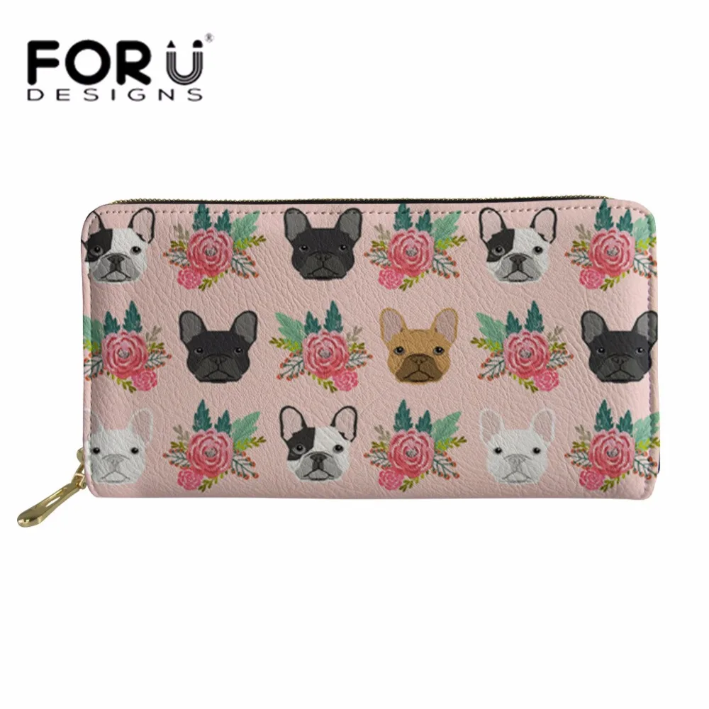 FORUDESIGNS Long PU Leather Purse Women Luxy Brand French Bulldog