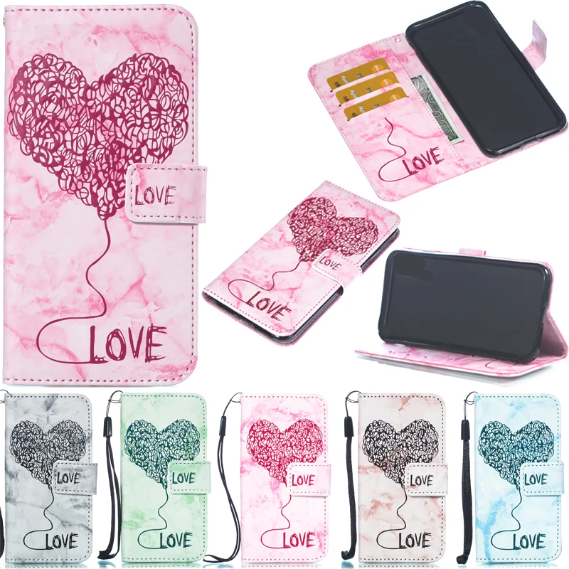 

Heart Marble Leather Flip Wallet Case Soft Silicone Phone Skin Shell Cover Coque Funda for Samsung Galaxy S10 S10E Plus Note 8 9