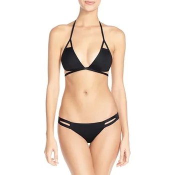 

Bikini Halter Summer Black two piece Swimwear Women Set Push-up Swimsuit 2018 Padded Bra With Thong
