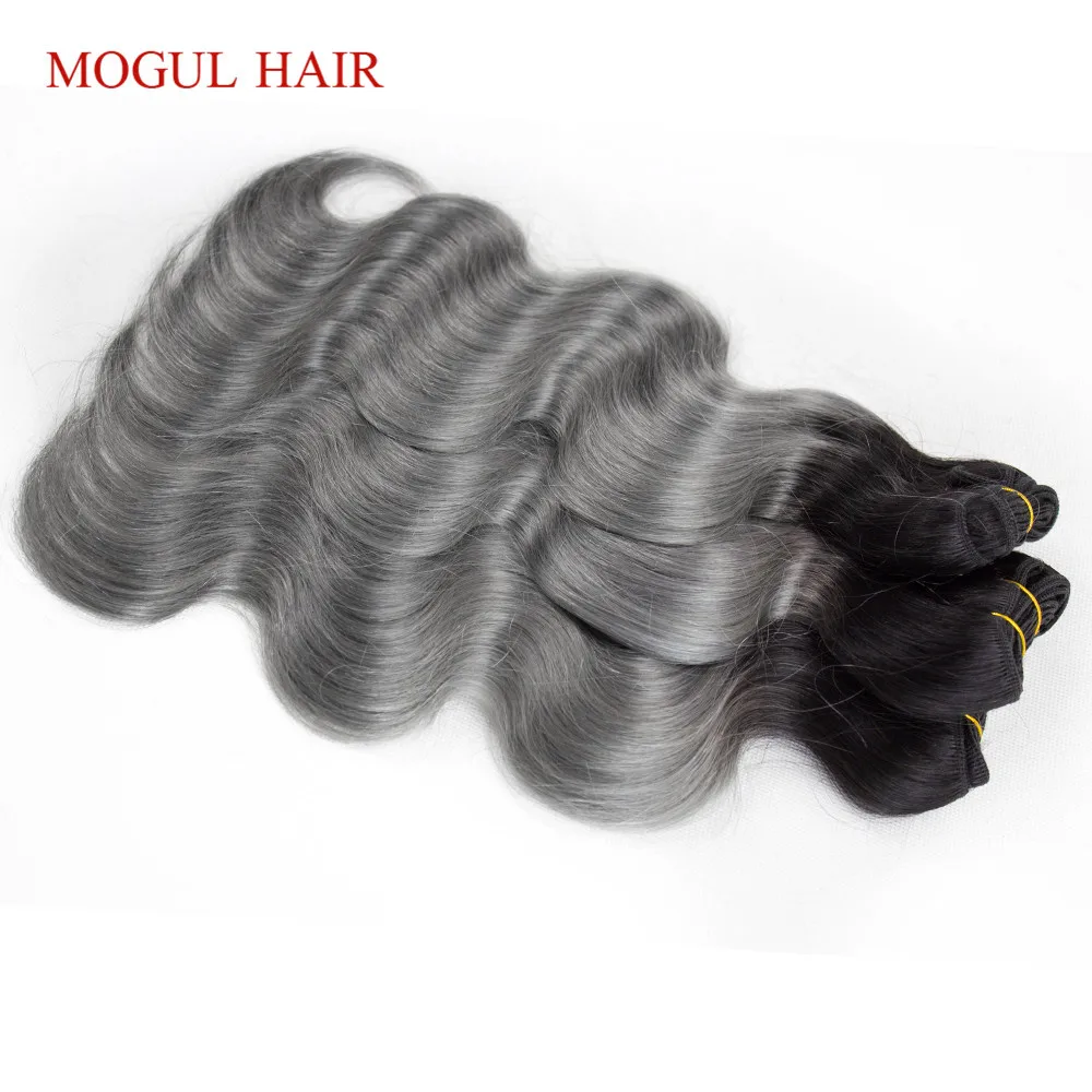 MOGUL HAIR T 1B темно серые Омбре человеческие волосы 2/3 пучки с кружевом Закрытие