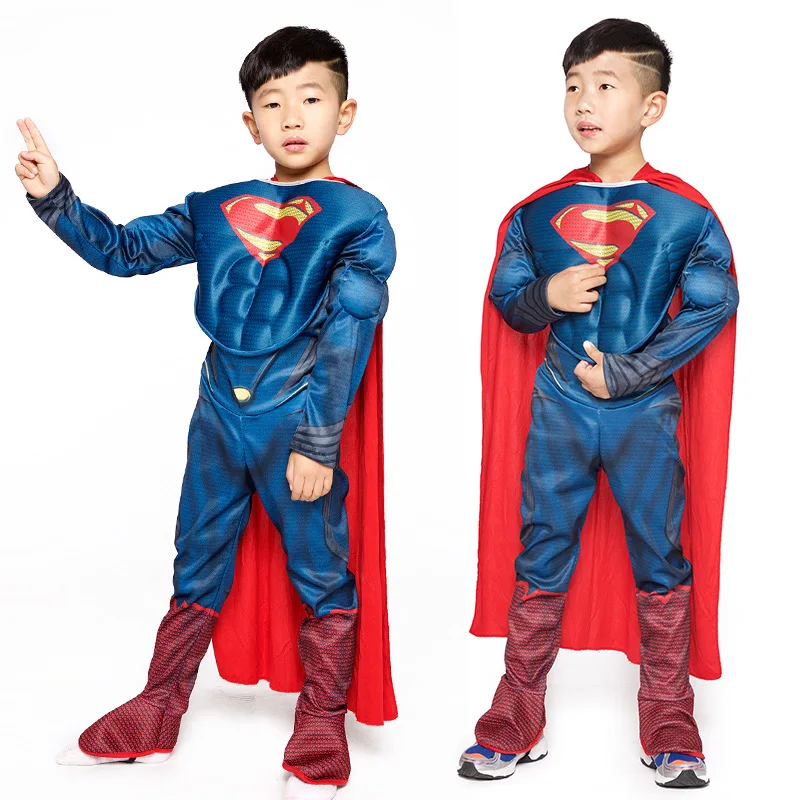 

Boy Deluxe Muscle Superman Cosplay Halloween Costume for Kids Childrens Christmas Costumes Fancy Dress Jumpsuit with Cape anime