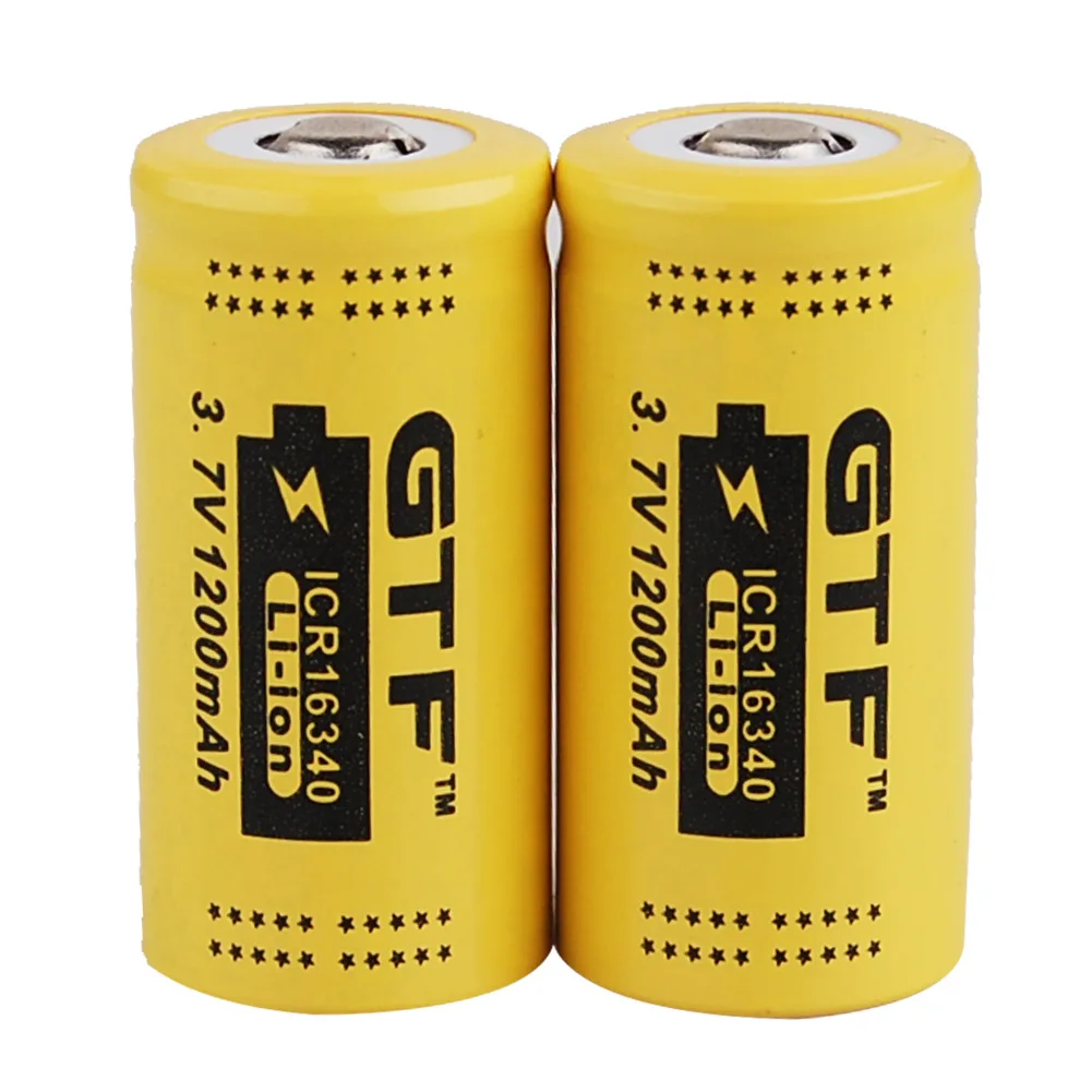 

GTF 2pcs CR123 3.7v 1200mah 16340 Protected lithium-ion rechargeable battery, LED flashlight with Pcb battery