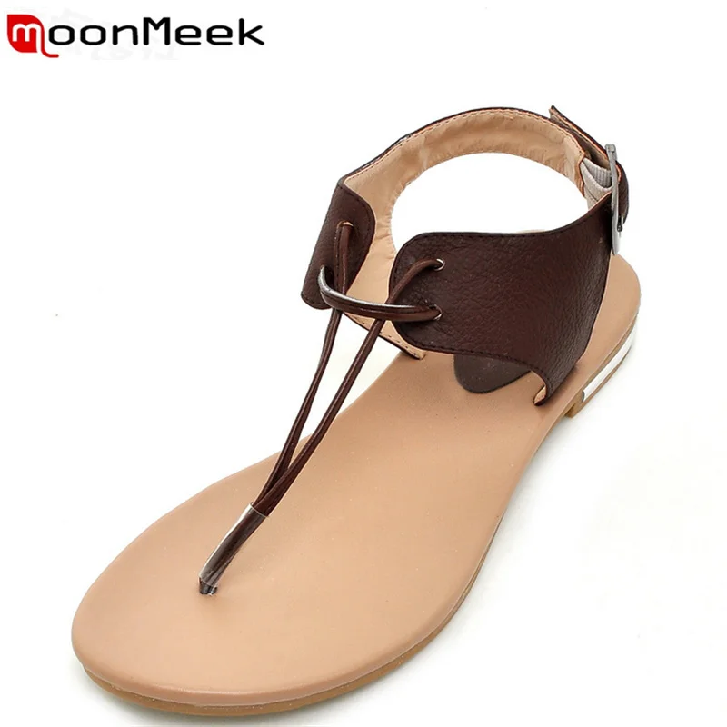 

MoonMeek 2017 new arrive women sandals simple genuine leather buckle summer shoes fashion comfortable ladies party shoes