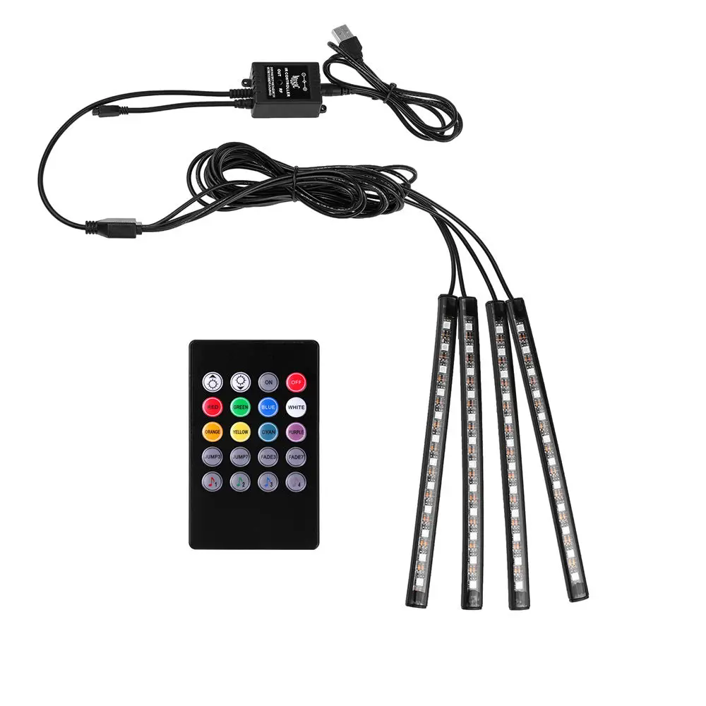 4pcs DC12V Atmosphere Decorative font b Lamp b font Kit Flexible USB Car Interior RGB 9