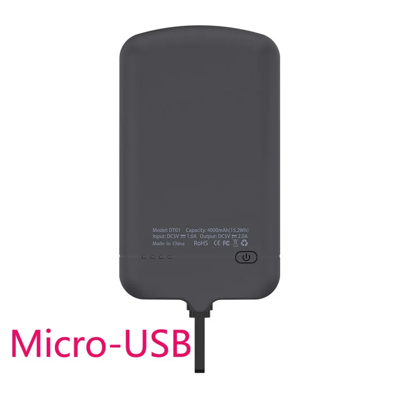 Для iPhone 6 7 8 Plus X 4000 мАч внешний чехол-батарея для телефона Мощность банка для samsung S8 S9 huawei LG Xiaomi батарея Charging Cover - Цвет: Micro-USB black