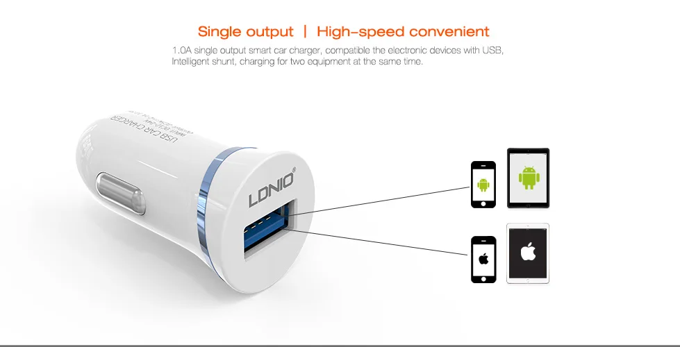 LDNIO DL-C12 высокое качество 5 V 2.1A aвтомобильное зарядное устройство с одним USB автомобиля Зарядное устройство с данными и кабель для зарядки
