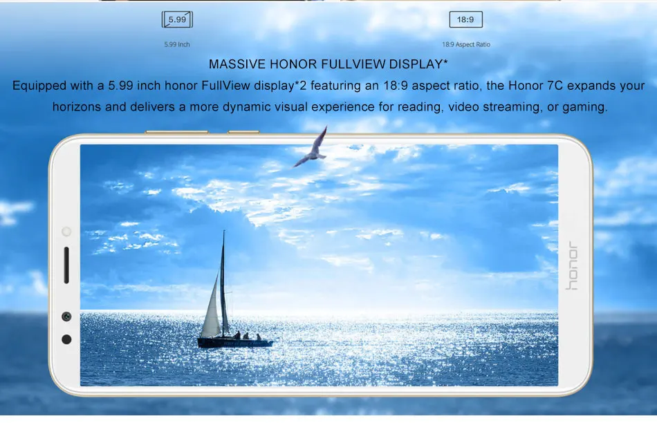 Мобильный телефон honor 7C с глобальной прошивкой, 3 ГБ, 32 ГБ, 5,99 дюйма, Восьмиядерный процессор Snapdragon, камера 13 МП, 3000 мА/ч, сотовый телефон с отпечатком пальца
