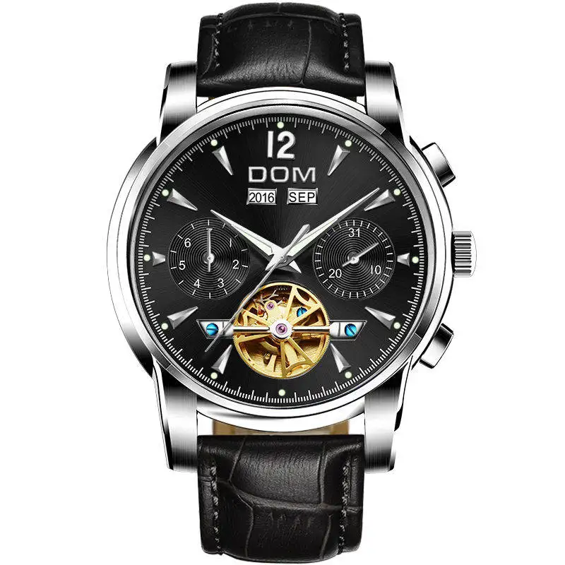DOM Mechanical Watch Men Wrist Automatic Retro Watches Men Waterproof Black Full-Steel Watch Clock Montre Homme M-75BK-1MW - Цвет: M-75L-1MW