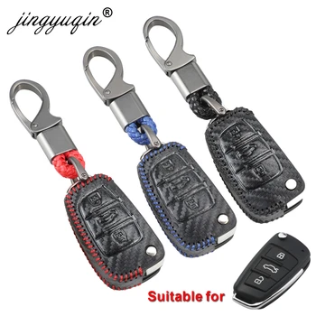 

jingyuqin Carbon Car Styling Soft Leather Auto Key Protection Cover Case For Audi C6 A7 A8 R8 A1 A3 A4 A5 Q7 A6 C5 Shell Holder