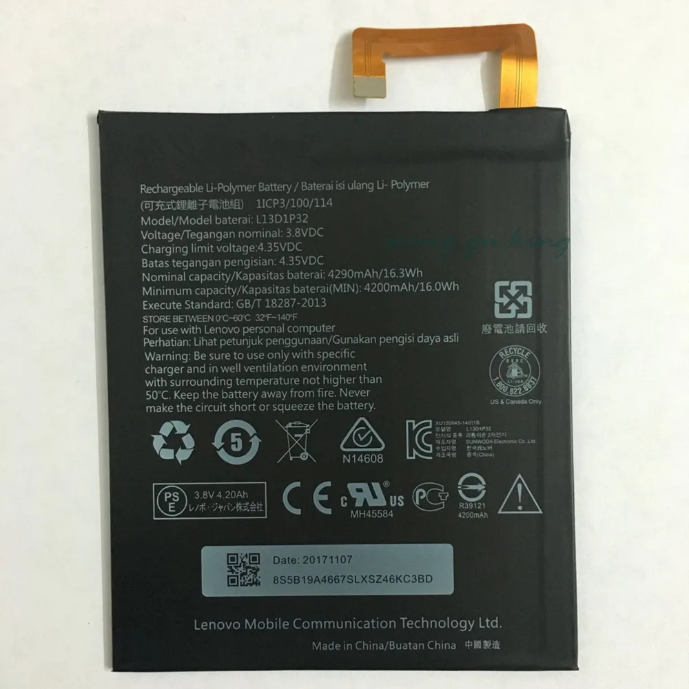

3.8V 4290mAh L13D1P32 for Lenovo Lepad A8-50 A5500 Tab S8-50 Battery