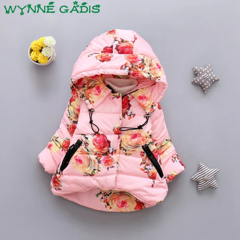 Wynne gadis/зимняя теплая верхняя одежда с капюшоном и цветочным принтом для маленьких девочек Хлопковое пуховое пальто детские парки принцессы casaco