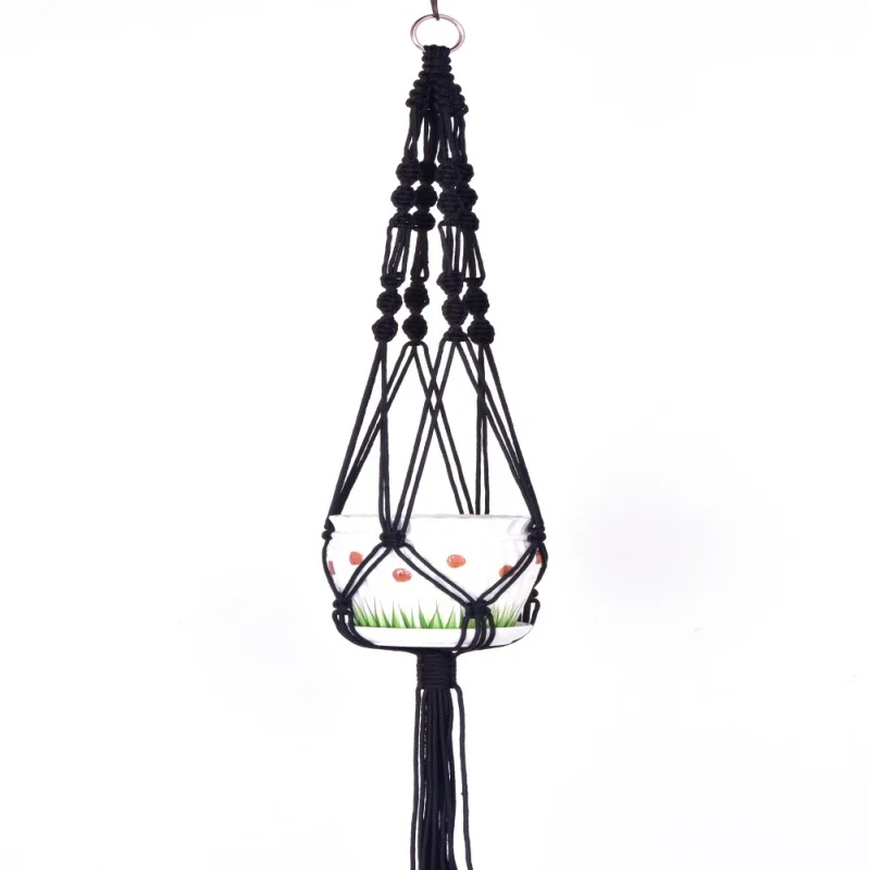 

Hot Macrame Plant Hanger Indoor Outdoor Hanging Planter Basket 105cm Hanging Vintage Knotted Lifting Rope Garden Home Decoration