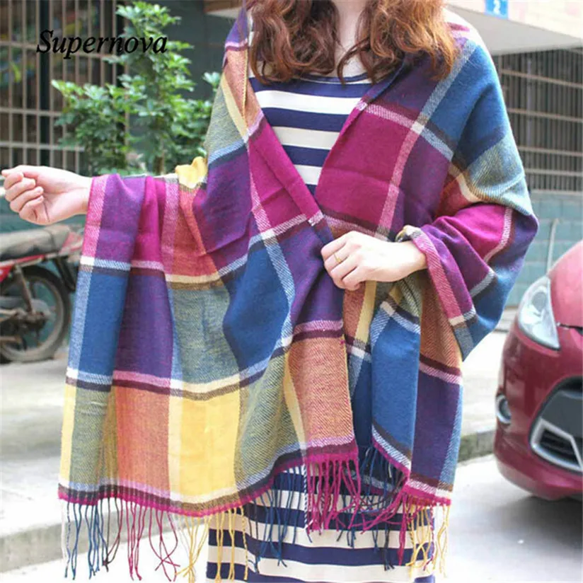 Hot Autumn Winter Coloful Oversized Blanket font b Tartan b font Shawl Scarf Warm Shawl Plaid