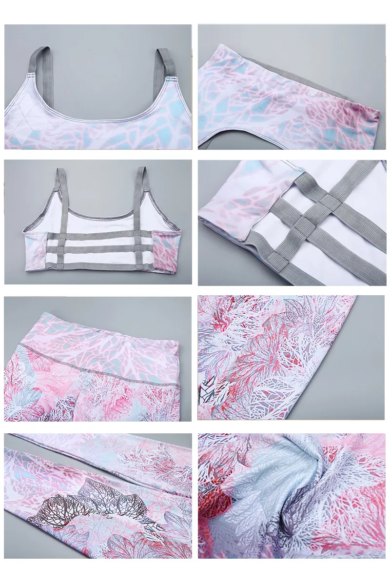 2019 OVESPORT/розовые дышащие женские комплекты с 3D принтом, с высокой талией, пуш-ап, 2 предмета, наряды для Женский по щиколотку, для занятий
