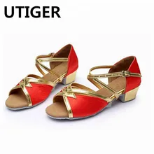 Детская танцевальная обувь для танго сальсы для латинских танцев для девочек танцевальная обувь на низком каблуке черного, серебристого, синего цвета 6 видов цветов Обувь для танцев WD023