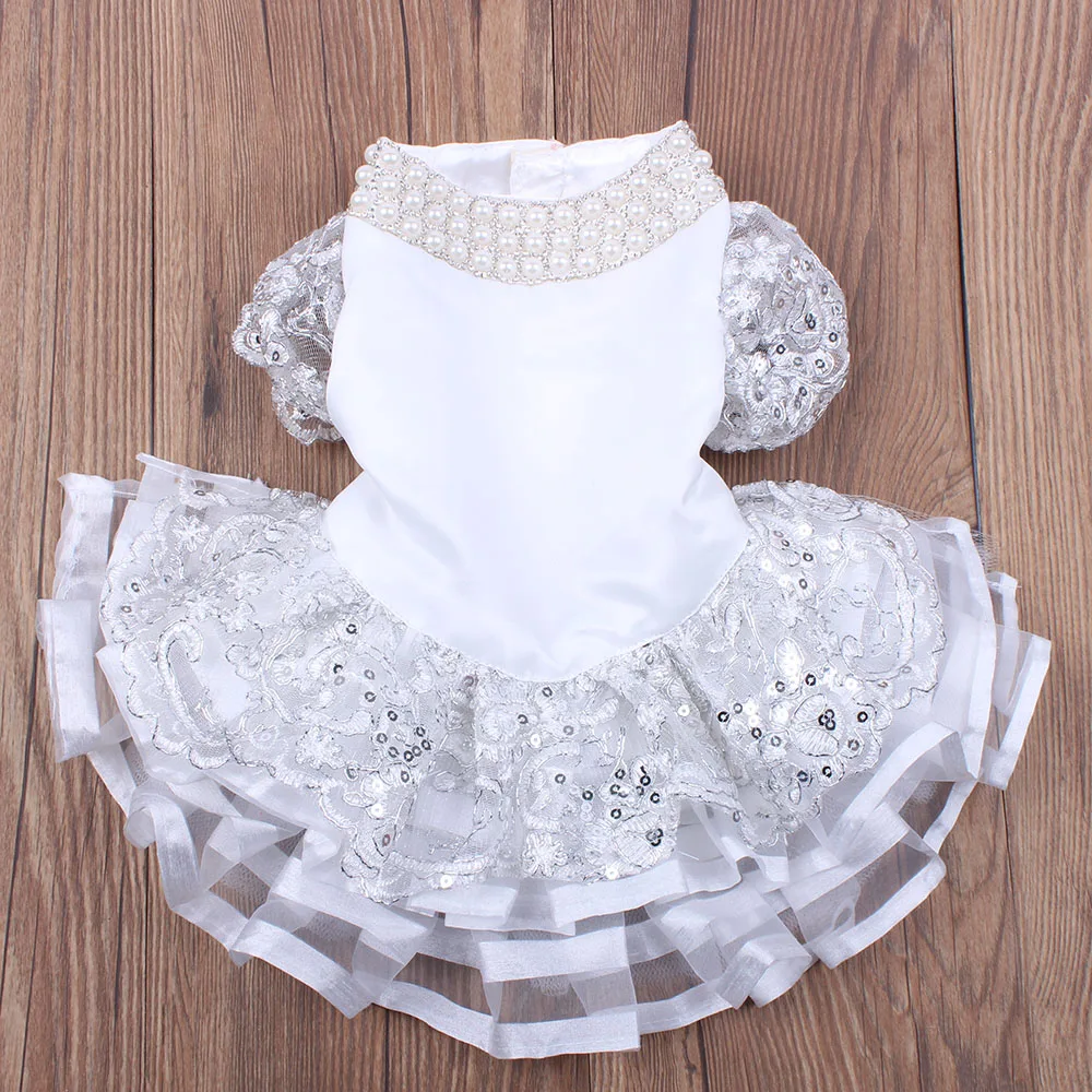 

New Dog Cat Wedding Dress Tutu Pearls Lace Design Pet Puppy Princess Dresses Wedding Party Apparel