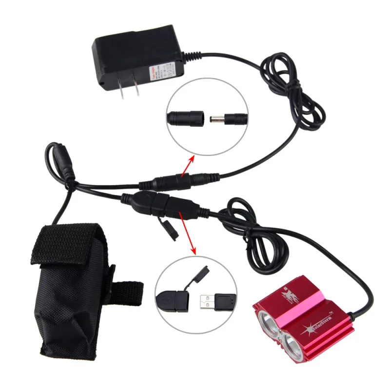 Фонарь велосипедный водонепроницаемый 2 светодиода T6 8000 лм USB|bicycle accessories|usb bicycle