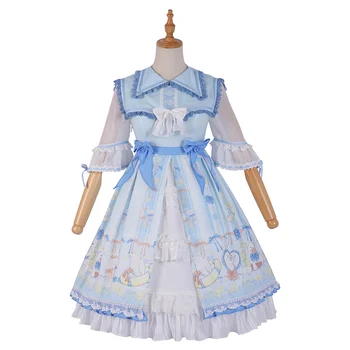 

Lolita Dress Light Blue Half Sleeve Bows and Ruffles Lemon Duck Sweet Lolita One Piece Dress
