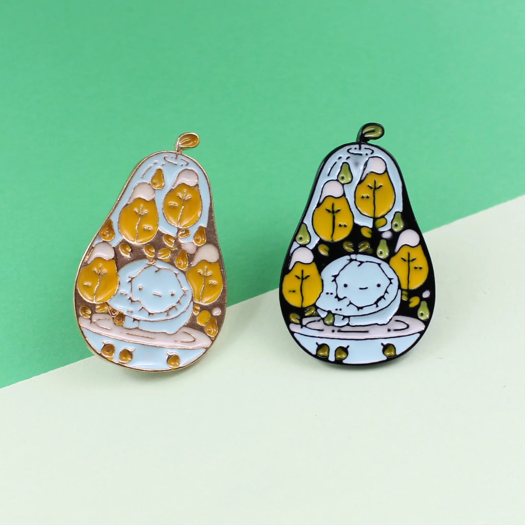 

2 color Enamel Pins Yellow Blue Pear Forest Exploration Leaf Dream Chirldren Friend Birthday Unisex Gift Backpack Badge Jewelry