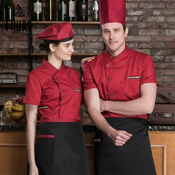

2019 New Short Sleeve Chef Jackets Kitchen Cooking Cozinha Barbershop Restaurant Catering Working Tops Tshirts Patissier Uniform