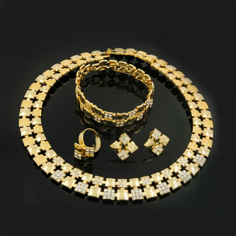 

China Guangzhou Fashion Women's Jewelry Luxury Crystal Square Design Necklace Jewelry Set Dubai Wedding Jewelry / Free Shipping