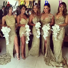 modabelle 5 Styles Mermaid Gold Bridesmaid Dresses High Slit Floor Length Wedding Guest Dress Sequins Robe Demoiselle D'honneur