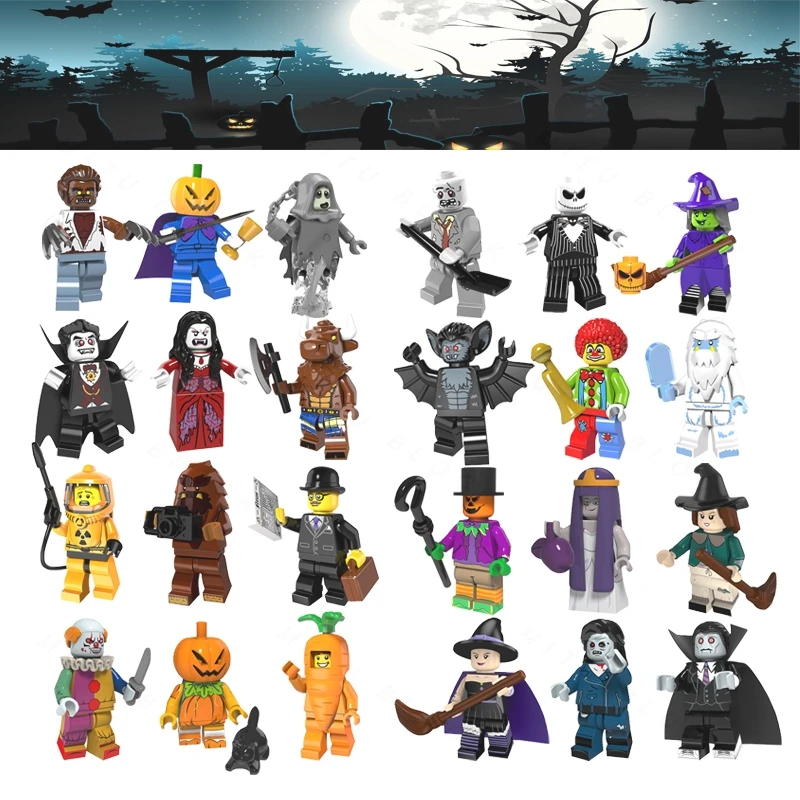 

For Legoingly The Horror Halloween Theme Horror Jack Skellington Witch Pumpkin Zombie Spectre Building Blocks Toys For Children