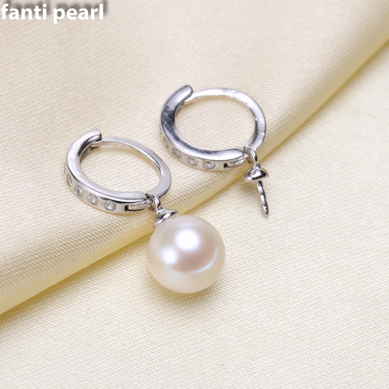 

FANTI Real Natural freshwater pearl earring s925 sterling silver ear stud for women Natural pearl jewelry earring 7-9mm