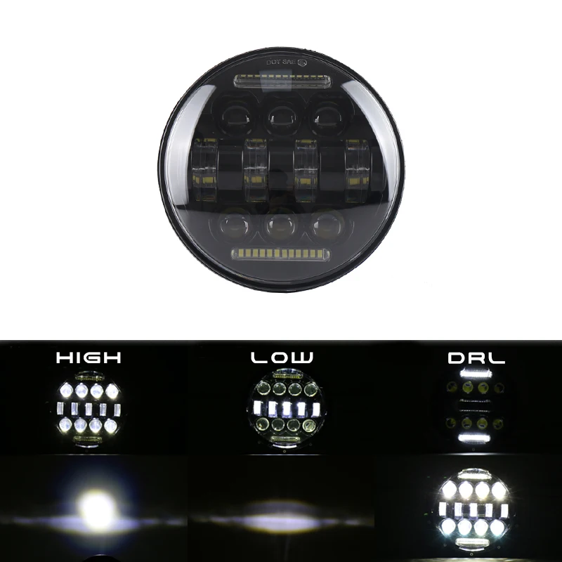 

DOT Hi/Lo Sealed Beam Led Headlight Assemblies Kits For Harely 5-3/4 5.75"Inch Round Motorcycle Light One Piece