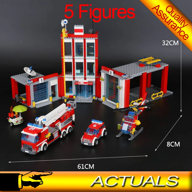 

02052 Fire Station Building Blocks City Fire Truck Helicopter Plane Model Toys Compatible Legoing 60110 Bela 10831